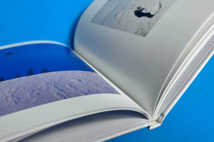 Layflat hardcover photo book with full-page panoramic photos.