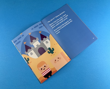 Bright and colourful pages of a phonics book