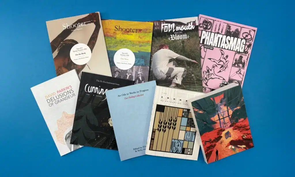 A vibrant poetry zine with a bold, creative cover design.