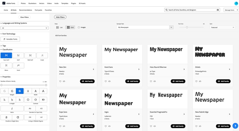 Adobe Fonts Library: Styling Your Newspaper