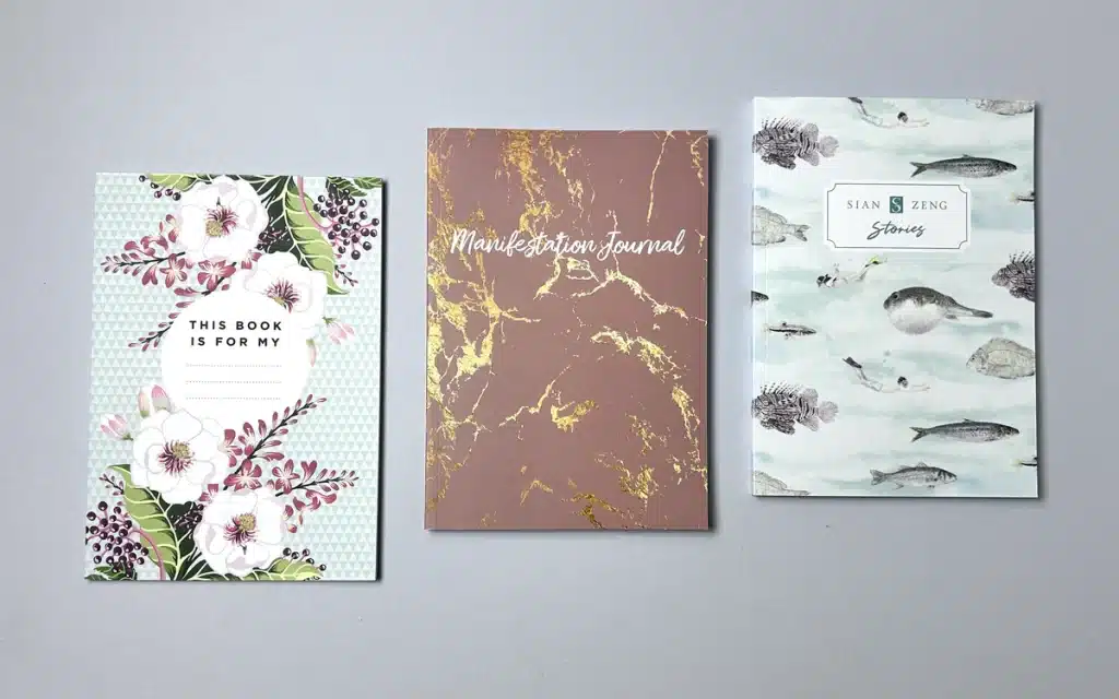 Bespoke cover designs for gratitude journals, showcasing the artful possibilities of personalised printing.