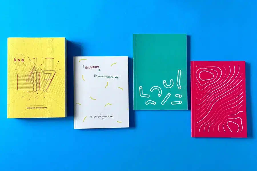 Abstract patterns on book cover design with geometric shapes and colours