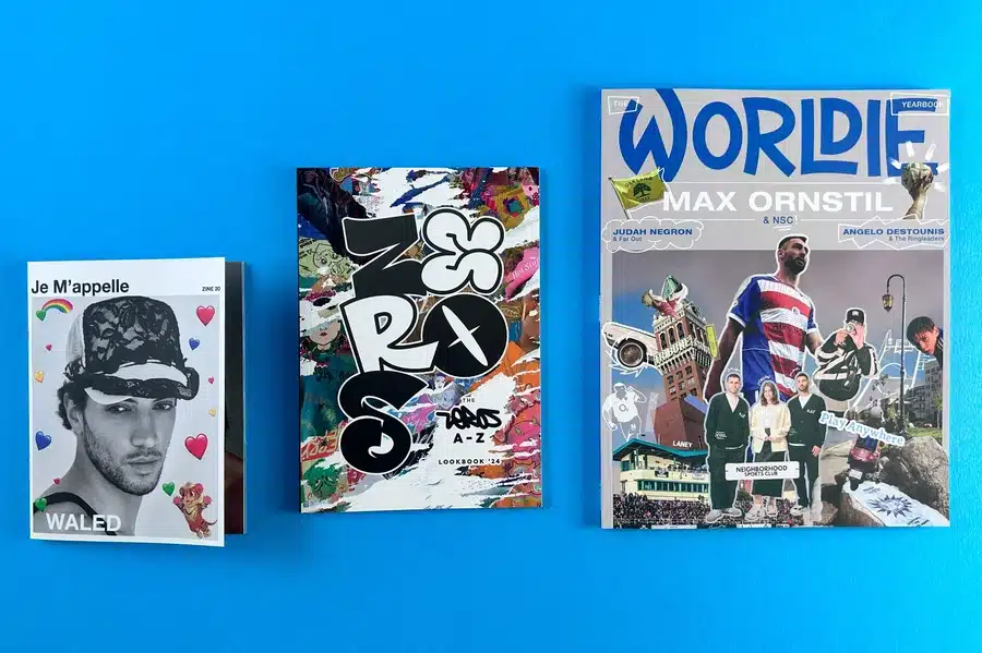 Collage-style book covers printed by Ex Why Zed