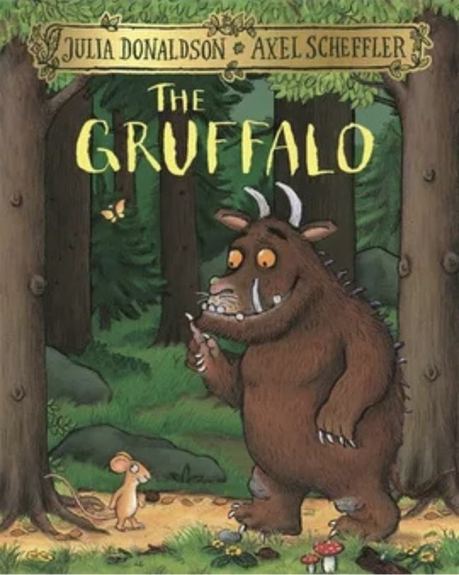 The Gruffalo book cover showing the monster and mouse in a woodland scene.