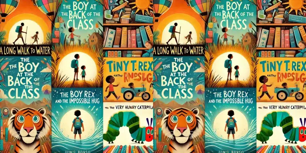 A vibrant collection of colourful children's book covers