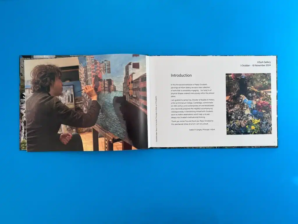 Inside pages of "When is Enough," showcasing Raoul Orazabal’s intricate paintings.
