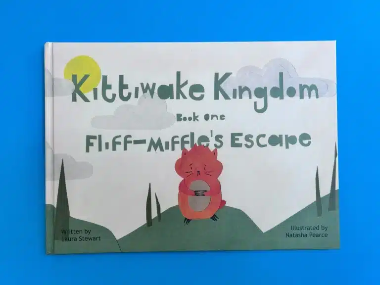 Cover design of Kittiwake Kingdom, a vibrant children’s hardback book.