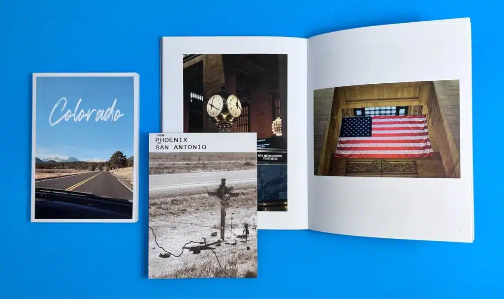 Ex Why Zed’s USA printing and shipping hero image featuring an array of beautifully printed books