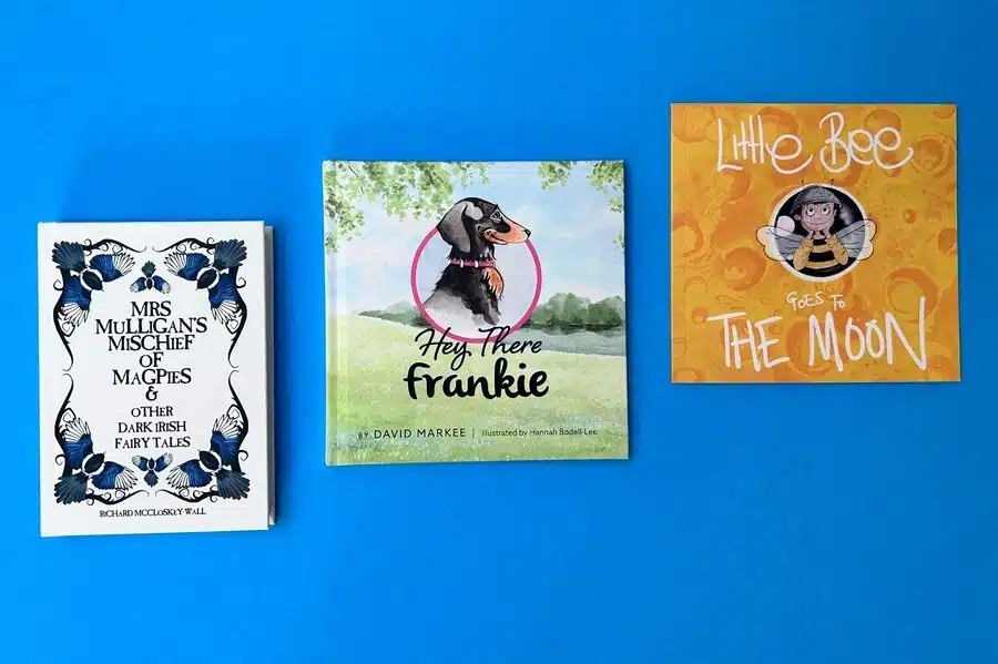 Children's book covers with colourful and fun font designs.