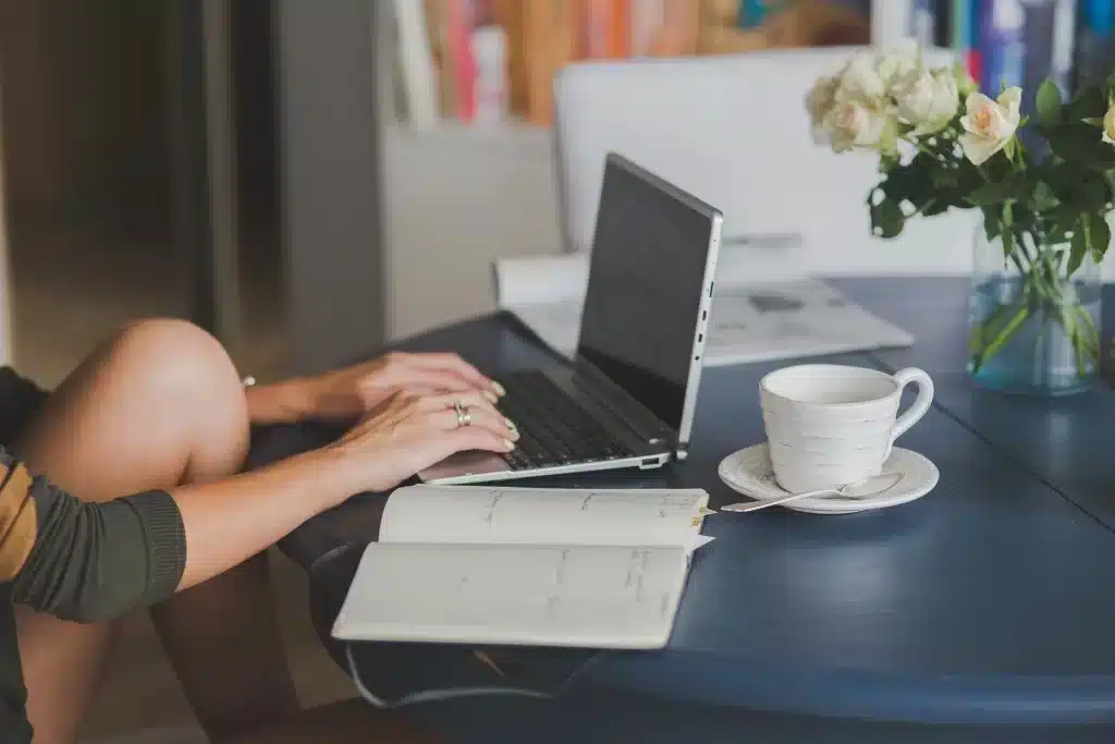 A woman working on her laptop