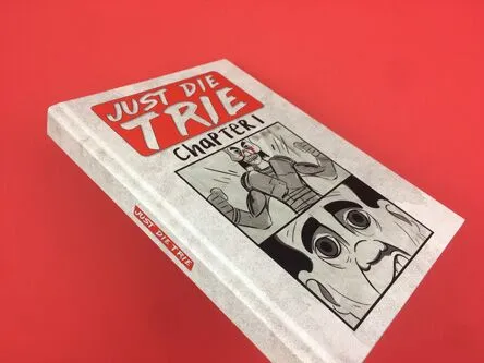A hardback book in red background