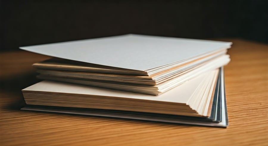 Stack of book printing paper demonstrating various GSM weights