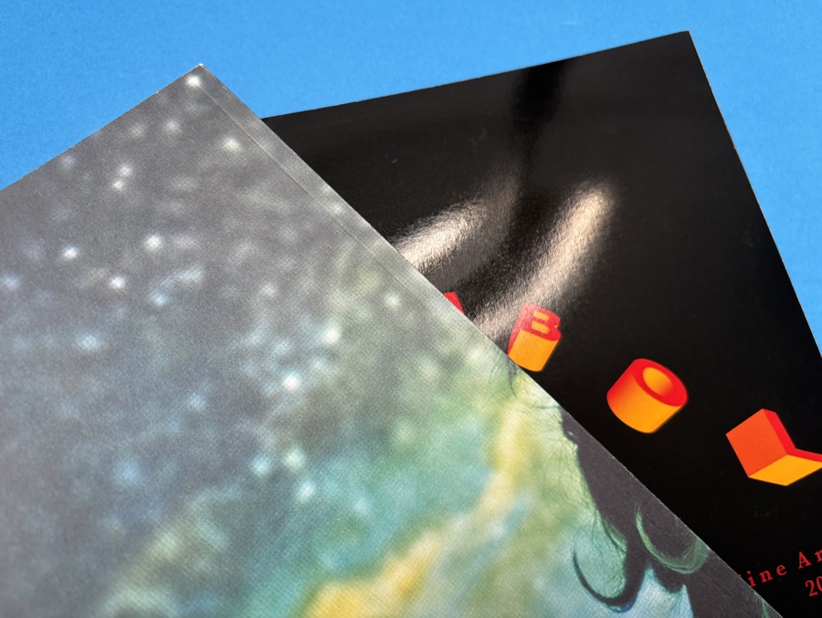 Comparison of glossy and matte magazine paper finishes at Ex Why Zed