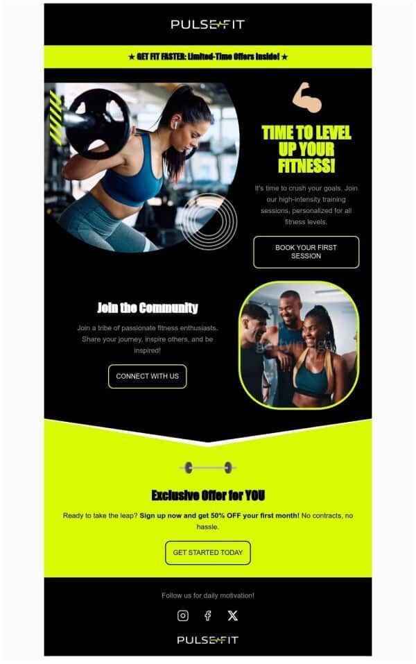 Fitness and wellness newsletter template with workout tips and colorful design