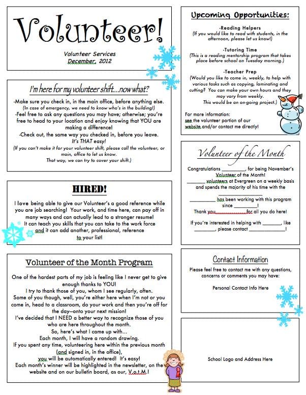 Non-profit community bulletin newsletter with warm design and service updates