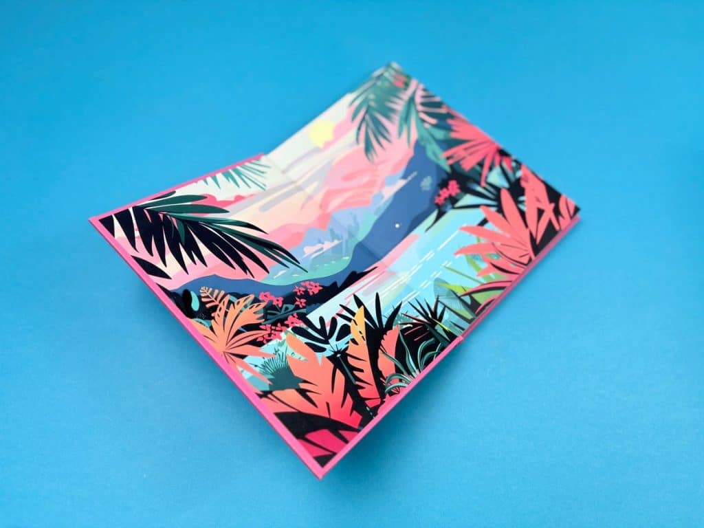 Custom printed endpapers inside a hardback journal.