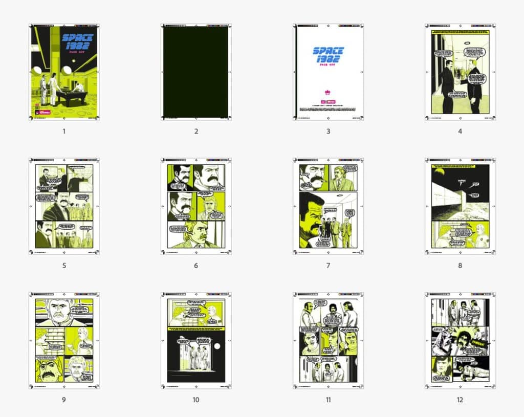 Zine page layout mockup showing spreads, margins, and bleeds for booklet printing