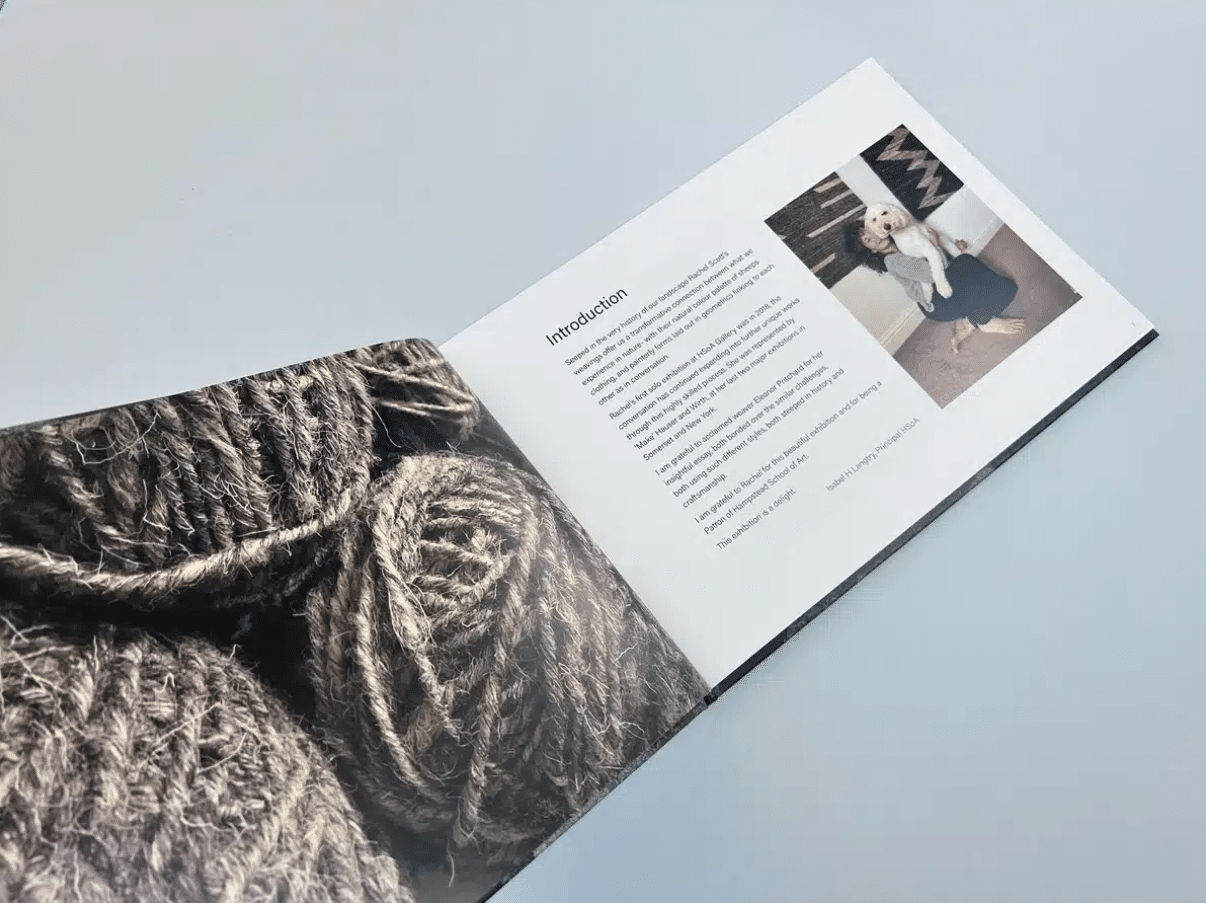 Ex Why Zed catalogue portfolio showcasing content and an image of dog and lady