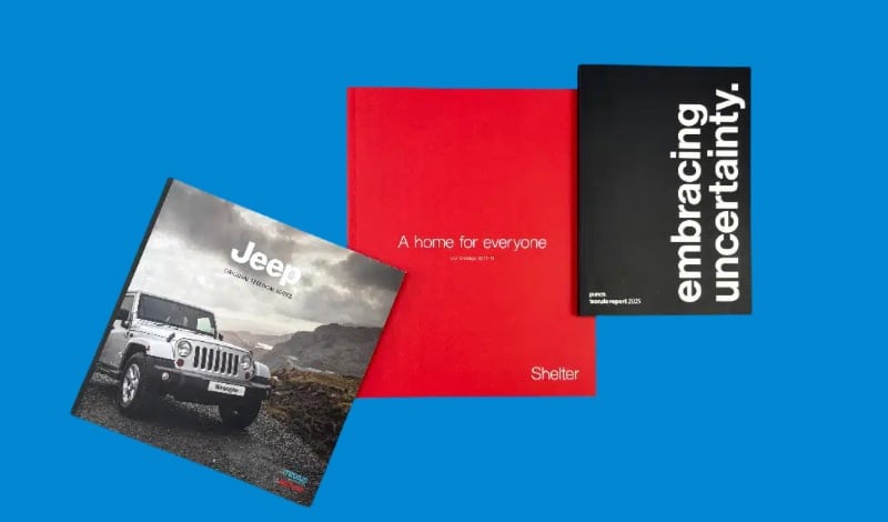 Corporate brochure printing in the UK with hardback and softcover formats produced by Ex Why Zed