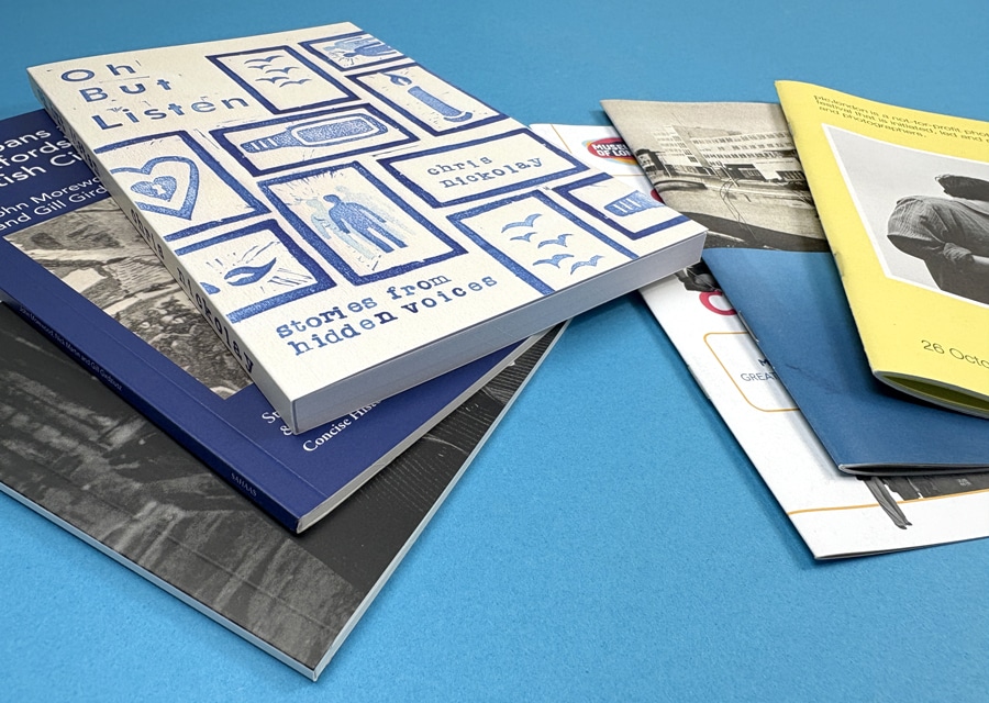 Close-up of perfect bound paperback book showing glued spine and binding