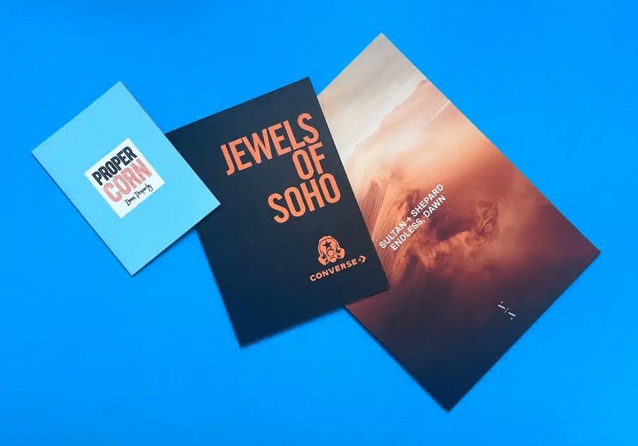 Trifold, bifold, and gatefold brochures displayed on a clean background