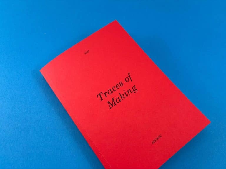 A5 perfect bound architecture degree show catalogue with a vivid red GF Smith Gmund cover, printed by Ex Why Zed.