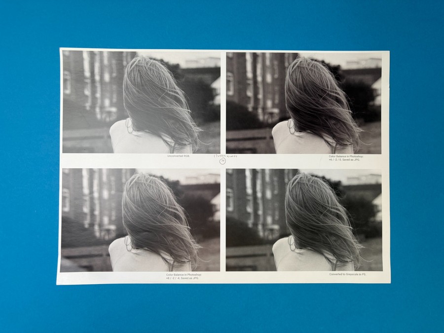 Hard proof test copy of a booklet, printed to assess paper stock, colour depth and how pages open once bound.