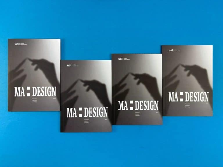 A5 degree show catalogue covers for CSM MA Design 2025, matt laminated and printed by Ex Why Zed.