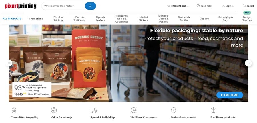 Pixartprinting homepage promoting flexible online printing for magazines, books and creative print products.