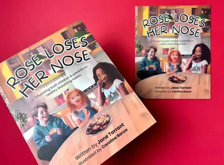 Rose Loses Her Nose children's book printed by Ex Why Zed, featuring an educational story about healthy breathing habits for children and parents.