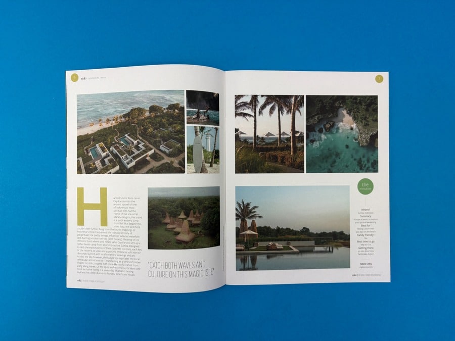 Open magazine spread with images, text blocks and margins illustrating thoughtful print-ready artwork setup.