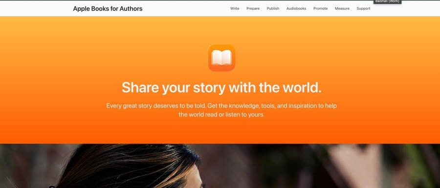Screenshot of the Apple Books for Authors homepage, Apple’s direct ebook publishing platform