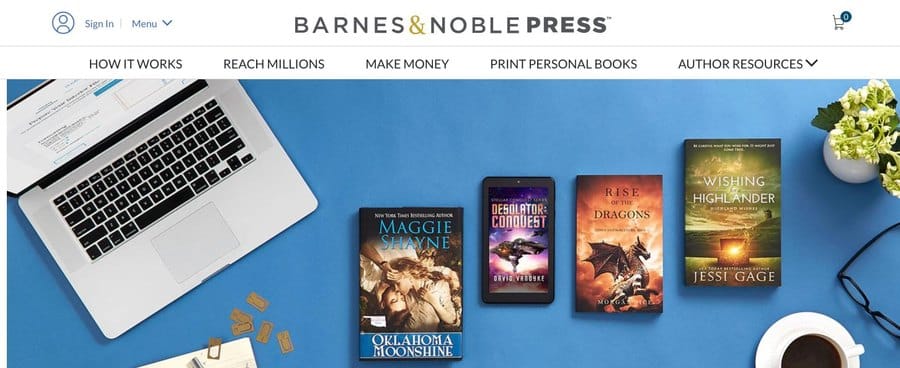 Screenshot of the Barnes &amp; Noble Press homepage, the retailer’s self-publishing platform