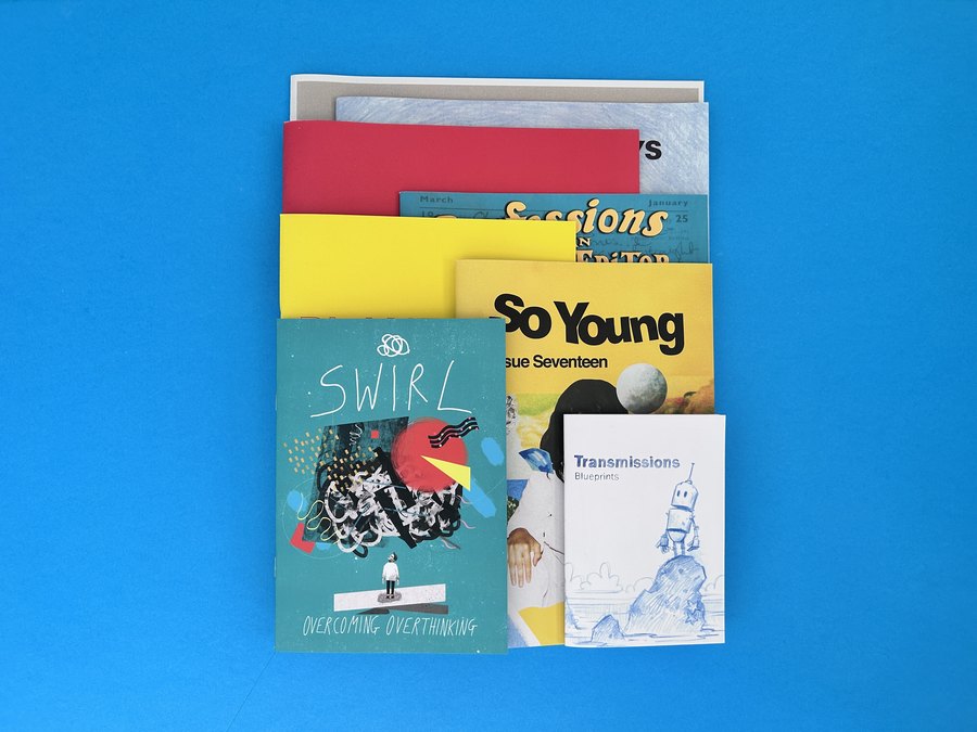 Booklets printed in a range of sizes from A6 to A4, showing how booklet format changes paper usage and printing cost.