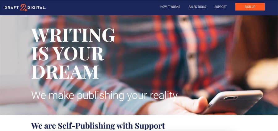 Screenshot of the Draft2Digital homepage, an ebook self-publishing and distribution platform