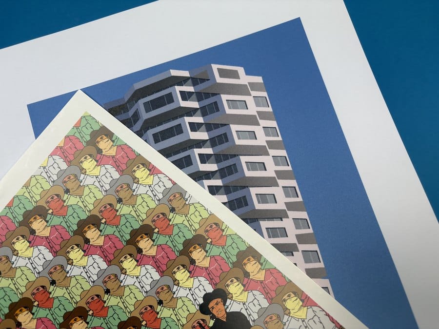 Close-up of a giclee art print showing paper texture, sharp detail and rich colour reproduction on premium fine art stock.