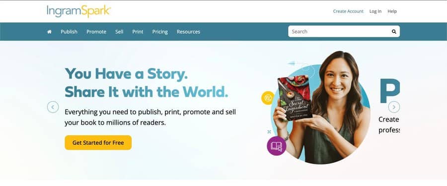 Screenshot of the IngramSpark homepage, a global book distribution and self-publishing platform