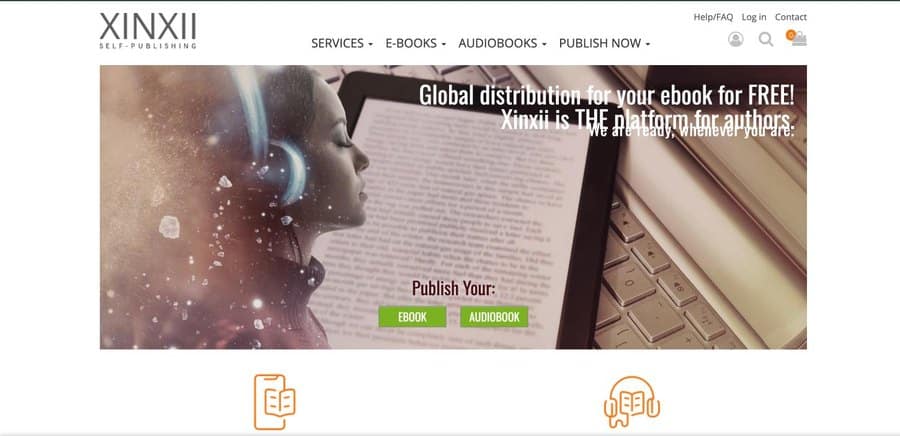 Screenshot of the XinXii homepage, a European ebook self-publishing platform